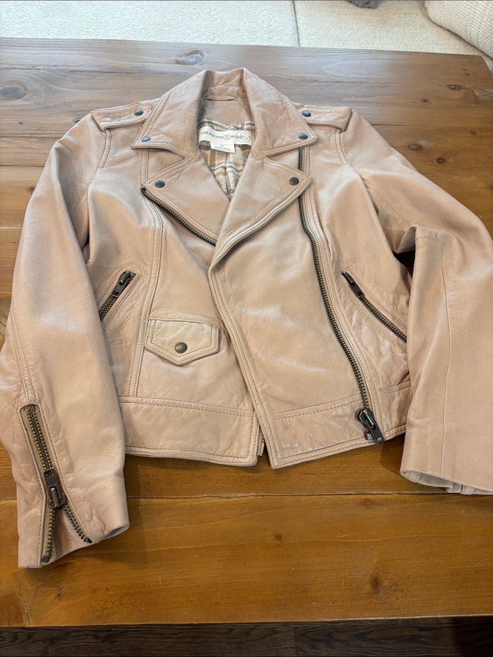 Treasure & Bond Light Blush Leather Biker Jacket